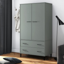 vidaXL OSLO szürke tömör fa gardróbszekrény fém lábakkal 90x55x172,5cm bútor