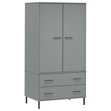vidaXL OSLO szürke tömör fa gardróbszekrény fém lábakkal 90x55x172,5cm (350989) bútor