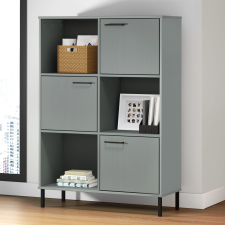 vidaXL Oslo szürke tömör fa könyvszekrény fém lábakkal 90x35x128,5 cm bútor