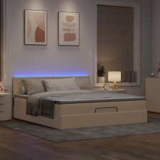vidaXL Oszmán ágykeret matraccal krém 160x200cm szövet ágy és ágykellék