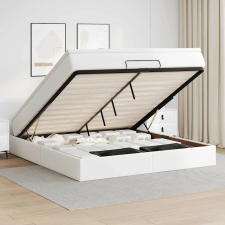 vidaXL Ottomán ágykeret matraccal Fehér 160x200cm műbőrrel ágy és ágykellék