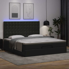 vidaXL Ottomán ágykeret matraccal fekete 180x200cm műbőrrel ágy és ágykellék
