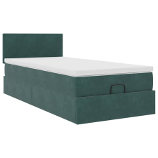vidaXL Ottomán ágykeret matraccal sötétzöld 90x200cm bársony (3311678) ágy és ágykellék