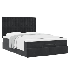 vidaXL Ottomán ágykeret matracokkal fekete 140x190cm bársony (3313615) ágy és ágykellék