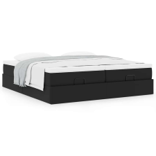vidaXL Ottomán ágykeret matracokkal Fekete 200x200cm műbőr ágy és ágykellék