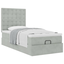 vidaXL Ottomán ágykeret matracokkal világosszürke 90x200cm bársony (3313589) ágy és ágykellék