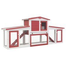 vidaXL piros és fehér fa kültéri nyúlketrec 204 x 45 x 85 cm ketrec, szállítóbox rágcsálóknak