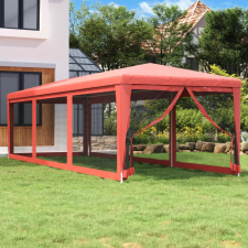vidaXL Piros HDPE rendezvénysátor 8 hálós oldalfallal 3x9 m kerti tárolás