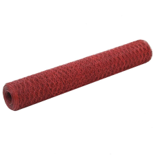 vidaXL piros PVC-bevonatú acél drótháló, hatszögletű szemek, 25x1 m kerti dekoráció