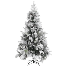 vidaXL PVC/PE karácsonyfa pelyhes hóval és tobozokkal 195 cm (340531) műfenyő