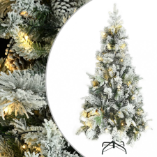 vidaXL PVC/PE karácsonyfa pelyhes hóval, LED-ekkel, tobozokkal 225 cm műfenyő