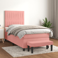 vidaXL rózsaszín bársony rugós ágy matraccal 90 x 190 cm ágy és ágykellék
