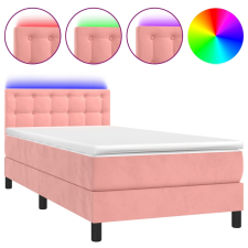 vidaXL rózsaszín bársony rugós és LED-es ágy matraccal 100x200 cm (3134632) ágy és ágykellék