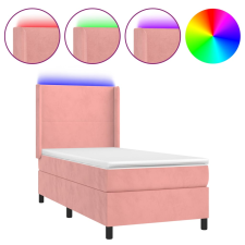 vidaXL rózsaszín bársony rugós és LED-es ágy matraccal 100x200 cm (3139432) ágy és ágykellék