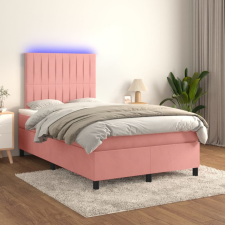 vidaXL rózsaszín bársony rugós és LED-es ágy matraccal 120x200 cm ágy és ágykellék