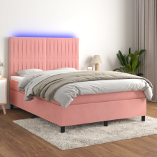 vidaXL rózsaszín bársony rugós és LED-es ágy matraccal 140x190 cm ágy és ágykellék