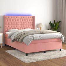 vidaXL rózsaszín bársony rugós és LED-es ágy matraccal 140x190 cm ágy és ágykellék