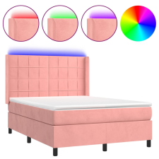 vidaXL rózsaszín bársony rugós és LED-es ágy matraccal 140x190 cm (3139564) ágy és ágykellék