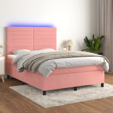 vidaXL rózsaszín bársony rugós és LED-es ágy matraccal 140x200 cm ágy és ágykellék