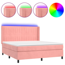 vidaXL rózsaszín bársony rugós és LED-es ágy matraccal 160x200 cm (3139696) ágy és ágykellék