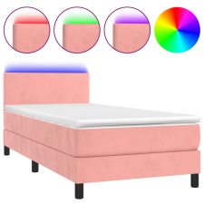 vidaXL rózsaszín bársony rugós és LED-es ágy matraccal 90x190 cm (3134260) ágy és ágykellék