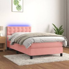 vidaXL Rózsaszín bársony rugós és LED-es ágy matraccal 90x200 cm ágy és ágykellék