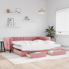 vidaXL rózsaszín kihúzható bársony heverő fiókkal 100 x 200 cm ágy és ágykellék