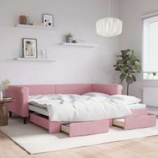 vidaXL rózsaszín kihúzható bársony heverő fiókkal 100 x 200 cm ágy és ágykellék