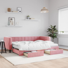 vidaXL rózsaszín kihúzható bársony heverő fiókkal 80 x 200 cm ágy és ágykellék