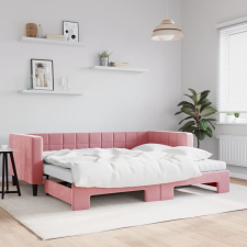 vidaXL rózsaszín kihúzható bársony heverő matraccal 90 x 200 cm ágy és ágykellék