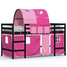 vidaXL rózsaszín tömör fenyőfa gyerek galériaágy alagúttal 90 x 190 cm (3207008) ágy és ágykellék