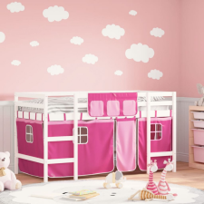  vidaXL rózsaszín tömör fenyőfa gyerek galériaágy függönnyel 90x190 cm ágy és ágykellék