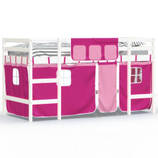 vidaXL rózsaszín tömör fenyőfa gyerek galériaágy függönnyel 90x190 cm (3206978) ágy és ágykellék