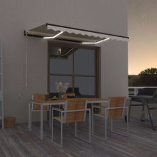 vidaXL sárga és fehér kézzel kihúzható LED-es napellenző 350 x 250 cm kerti bútor