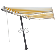 vidaXL sárga és fehér kézzel kihúzható LED-es napellenző 350 x 250 cm kerti bútor