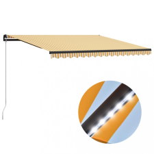 vidaXL Sárga és fehér kézzel kihúzható LED-es napellenző 400 x 300 cm kerti bútor