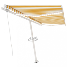 vidaXL Sárga és fehér kézzel kihúzható LED-es napellenző 400 x 300 cm kerti bútor
