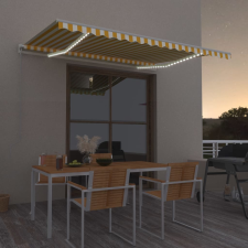 vidaXL sárga és fehér kézzel kihúzható LED-es napellenző 450 x 300 cm kerti bútor