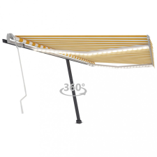 vidaXL Sárga és fehér kézzel kihúzható LED-es napellenző 450 x 300 cm kerti bútor