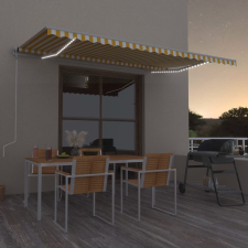 vidaXL sárga és fehér kézzel kihúzható LED-es napellenző 500 x 300 cm kerti bútor