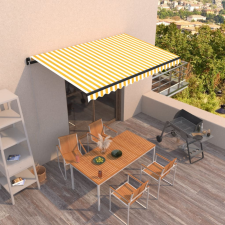 vidaXL sárga és fehér kézzel kihúzható napellenző 450 x 300 cm kerti bútor