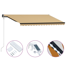 vidaXL sárga és fehér szélérzékelős és LED-es napellenző 400 x 300 cm kerti bútor