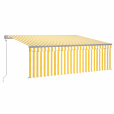 vidaXL sárga-fehér redőnyös, LED-es, szélérzékelős napellenző 4x3 m (3069433) kerti bútor