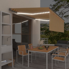 vidaXL sárga-fehér szélérzékelős, LED-es napellenző redőnnyel 4 x 3 m kerti bútor