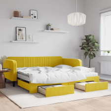 vidaXL sárga kihúzható bársony heverő fiókkal 100 x 200 cm ágy és ágykellék