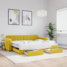 vidaXL sárga kihúzható bársony heverő fiókkal 90 x 200 cm ágy és ágykellék