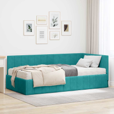 vidaXL Sarokágy keret matracmal fejtámlával Türkiz 90 x 190 cm Bársony ágy és ágykellék