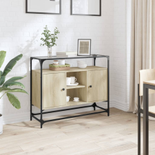 vidaXL sonoma tölgy szerelt fa tálalószekrény üveglappal 98x35x81 cm bútor