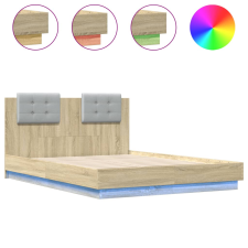 vidaXL sonoma tölgy színű ágykeret fejtámlával és LED-ekkel 135x190 cm (3210047) ágy és ágykellék