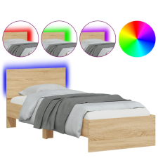 vidaXL sonoma tölgy színű ágykeret fejtámlával és LED-ekkel 90x200 cm (838808) ágy és ágykellék